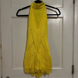 Yellow Fringe Halter Dress with Built-in Shorts